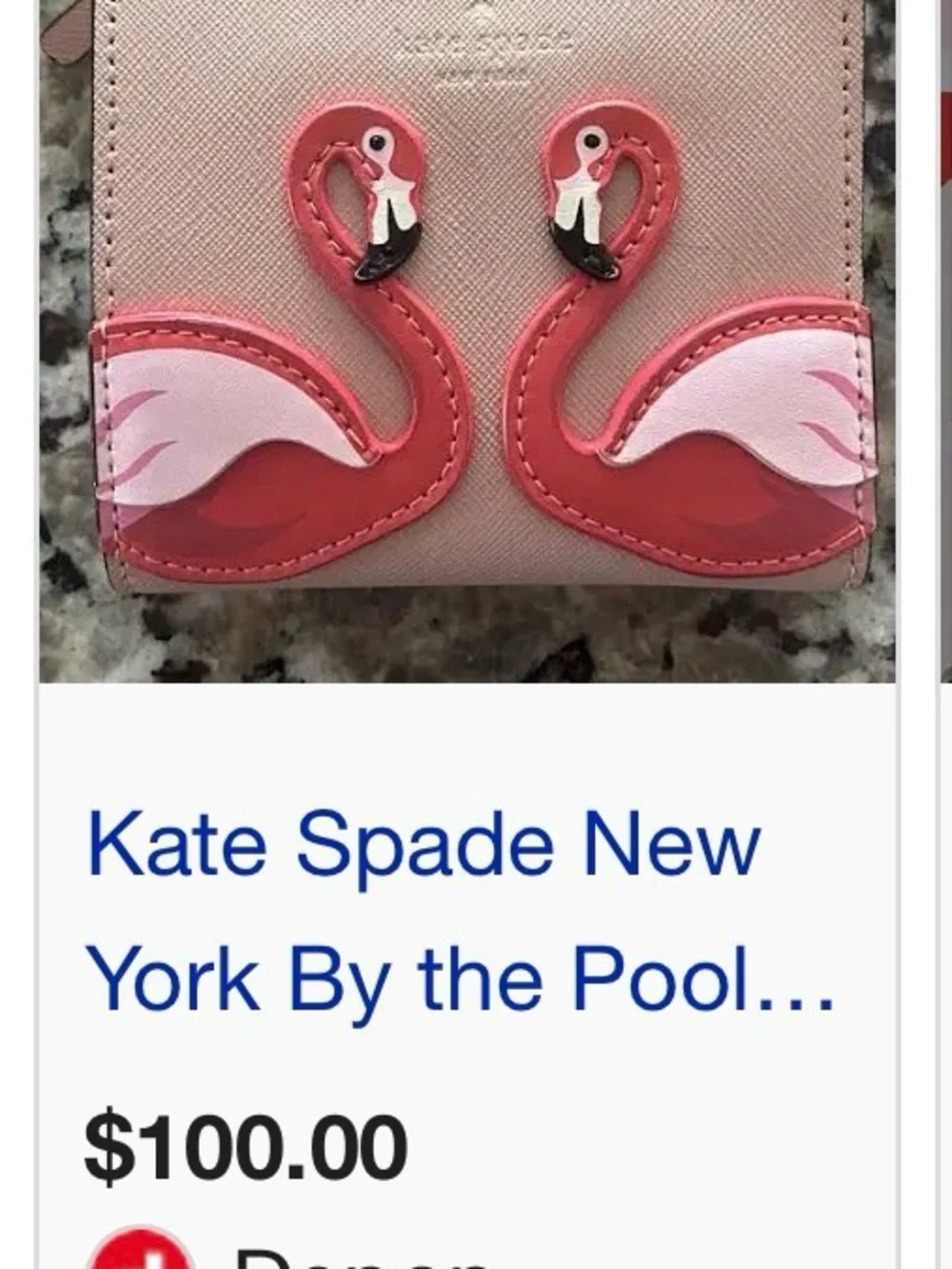 kate spade Pink Flamingo Appliqué Small Zip Wallet